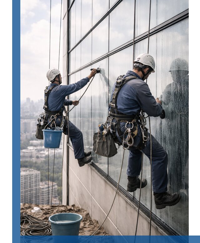 Профессиональная мойка фасадных окон альпинистами в Анжере-Судженске