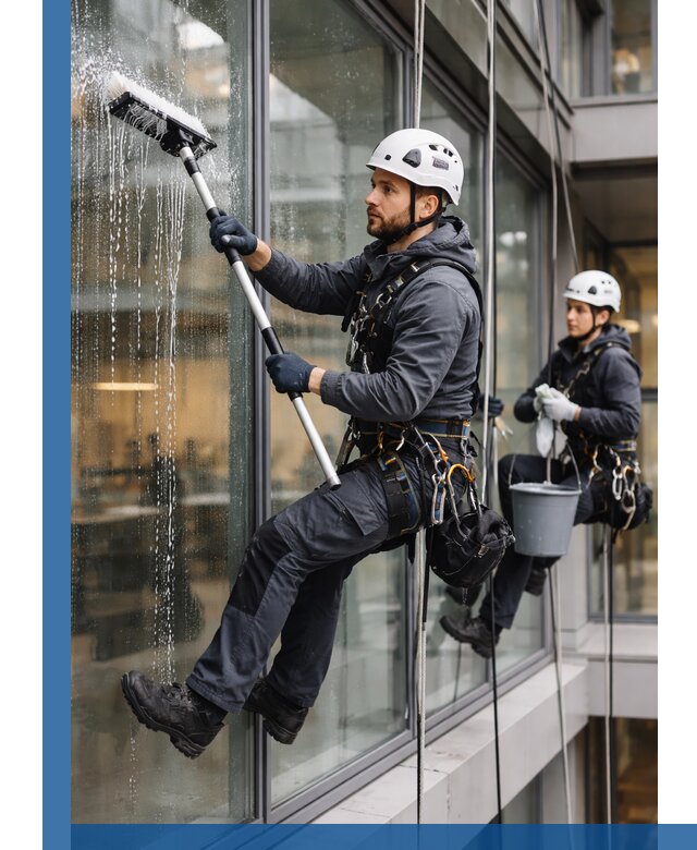 Профессиональная мойка витражей промышленными альпинистами в Анжере-Судженске