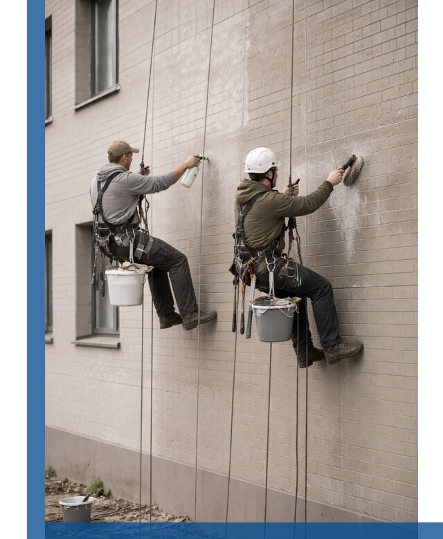 Удаление высолов с фасада зданий в Анжере-Судженске без повреждений и следов