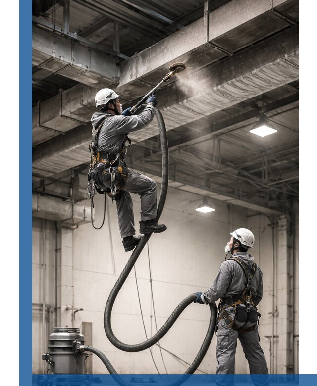 Обеспыливание потолочных конструкций в Анжере-Судженске промышленным альпинизмом