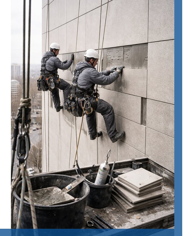 Ремонт фасада из керамогранита в Анжере-Судженске от 2564 р. | ВЫСОТНИК-Нжр