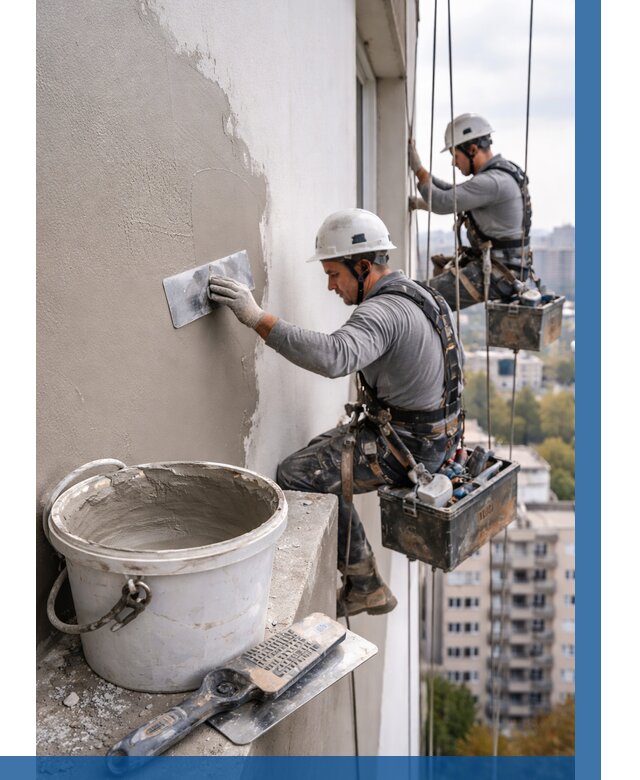 Шпаклевка фасада на высоте в Анжере-Судженске от 718 р. | ВЫСОТНИК-Нжр