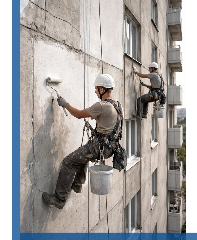 Покраска бетонного фасада в Анжере-Судженске для жилых и промышленных объектов