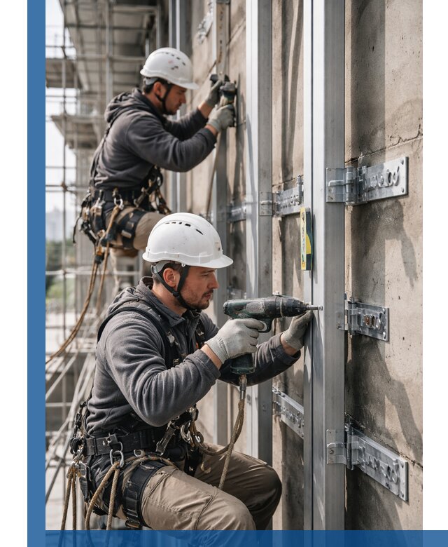 Монтаж и крепление подсистемы вентфасада в Анжере-Судженске