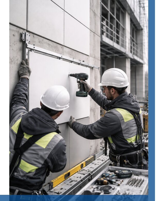 Монтаж композитных панелей фасада в Анжере-Судженске от 2564 р. | ВЫСОТНИК-Нжр