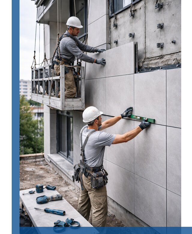 Монтаж керамогранита на фасад в Анжере-Судженске под ключ с гарантией качества