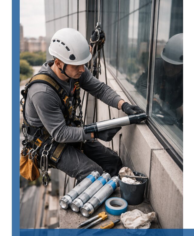 Герметизация стыков витража в Анжере-Судженске для герметичных фасадов