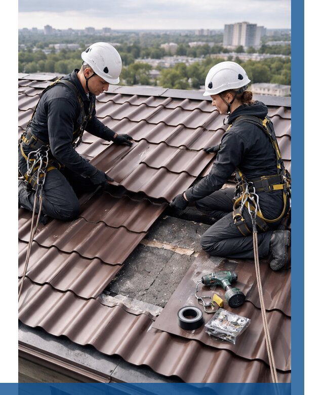 Ремонт металлочерепицы на крыше в Анжере-Судженске от 923 р. | ВЫСОТНИК-Нжр