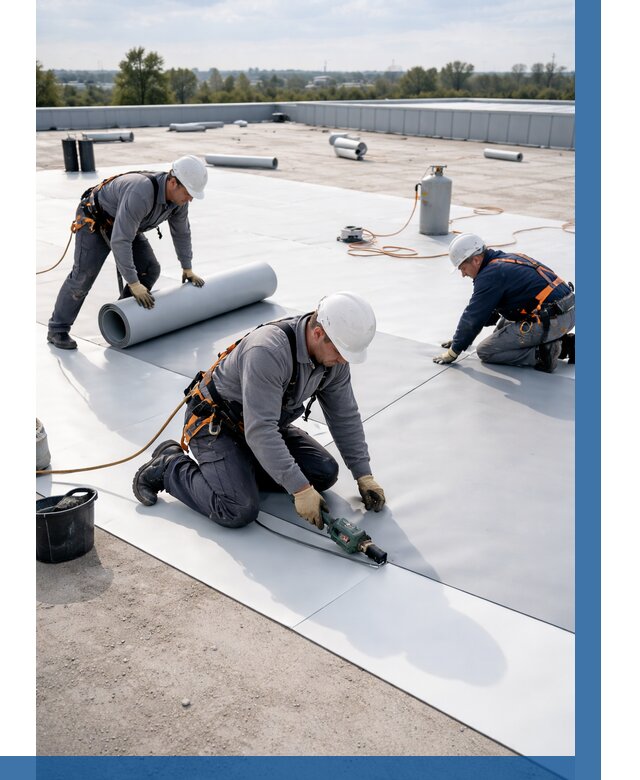 Монтаж мембранной кровли под ключ в Анжере-Судженске от 1231 р. | ВЫСОТНИК-Нжр