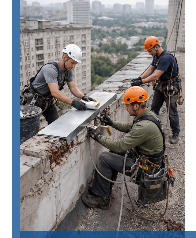 Ремонт парапета на кровле в Анжере-Судженске, высотные работы с гарантией