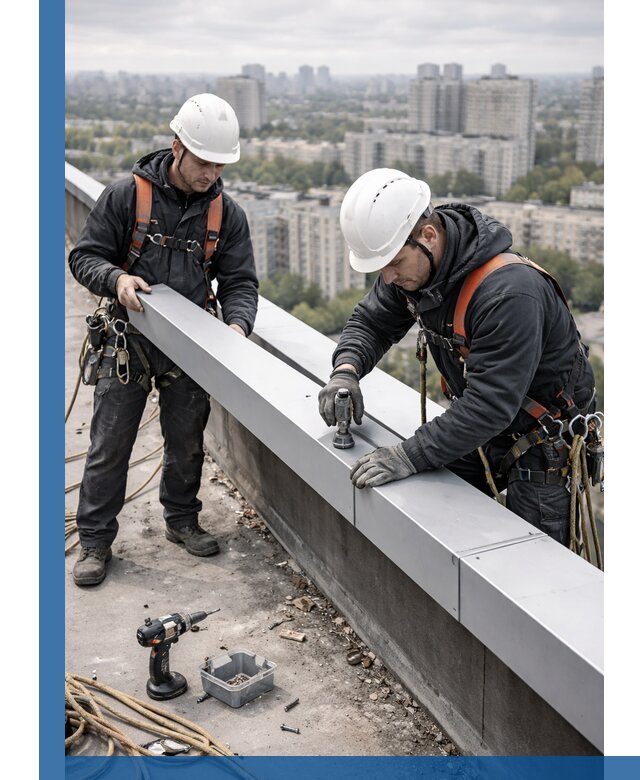 Монтаж парапетных крышек и ограждений кровли в Анжере-Судженске