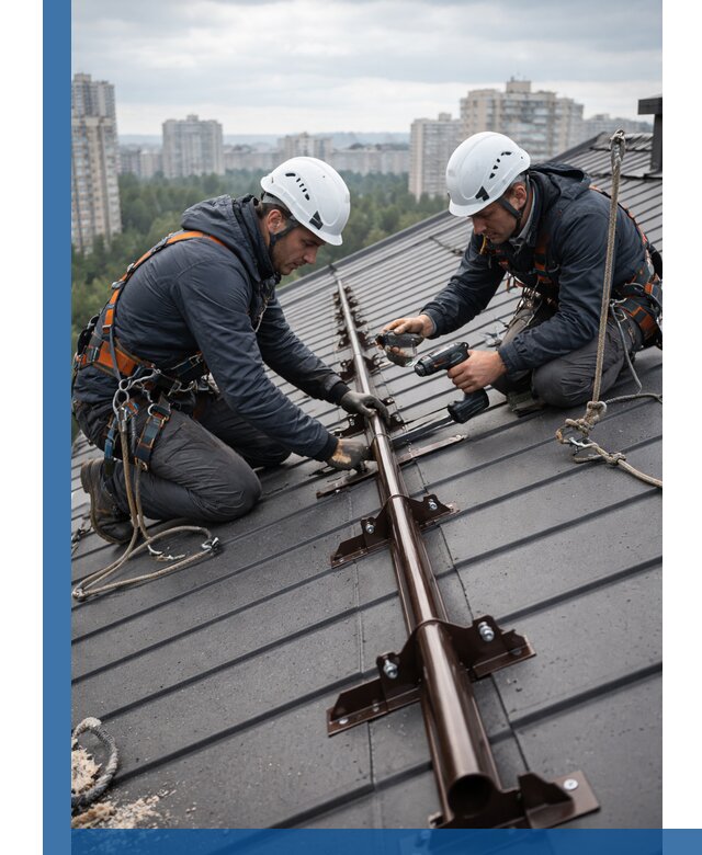 Монтаж снегозадержателей на кровле зданий в Анжере-Судженске под ключ