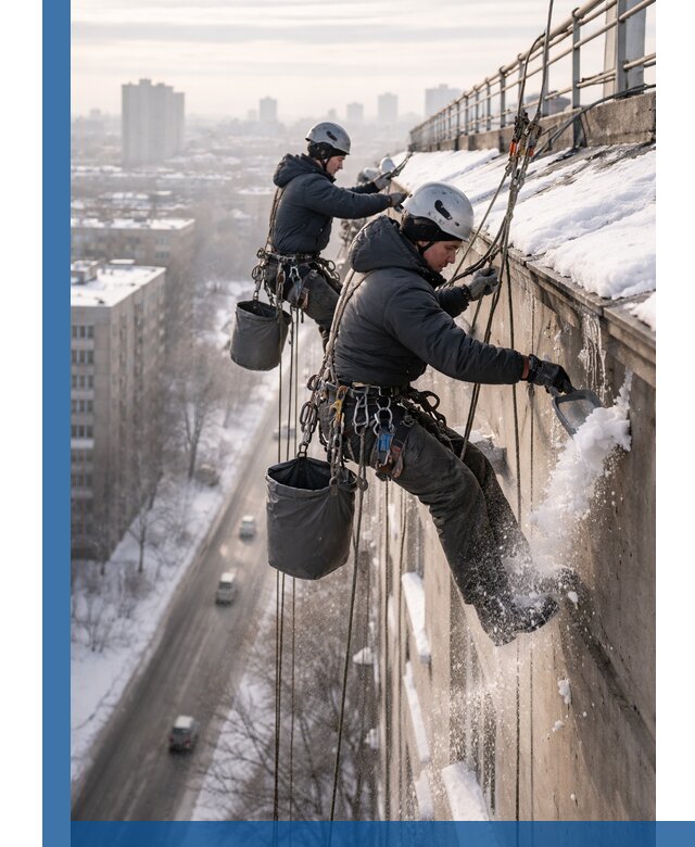 Очистка карнизов от снега в Анжере-Судженске профессионально и безопасно