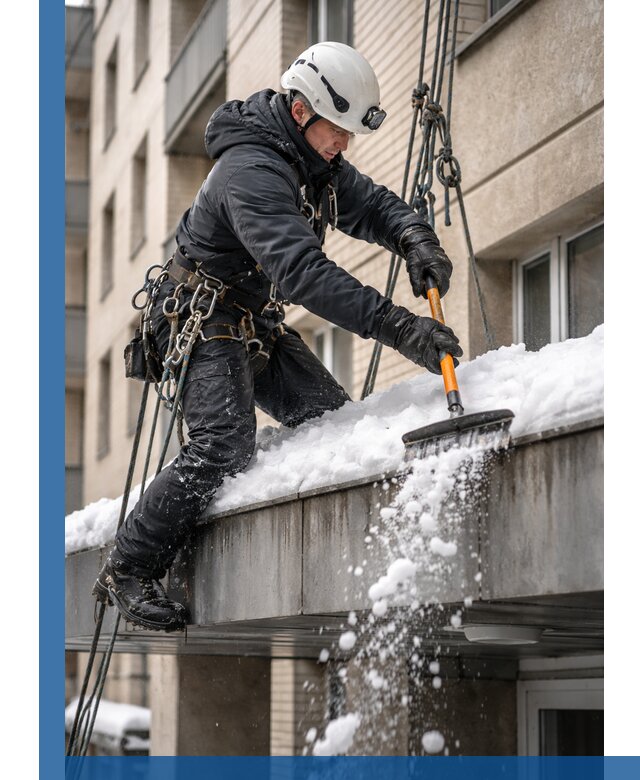 Очистка козырьков от снега в Анжере-Судженске круглогодично безопасно