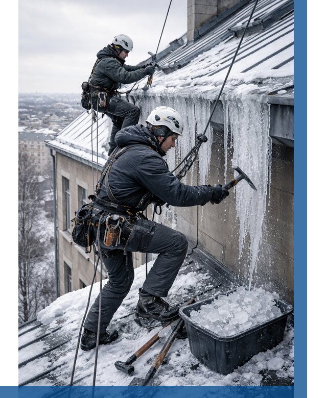 Удаление наледи с кровли в Анжере-Судженске от 5641 р. | ВЫСОТНИК-Нжр