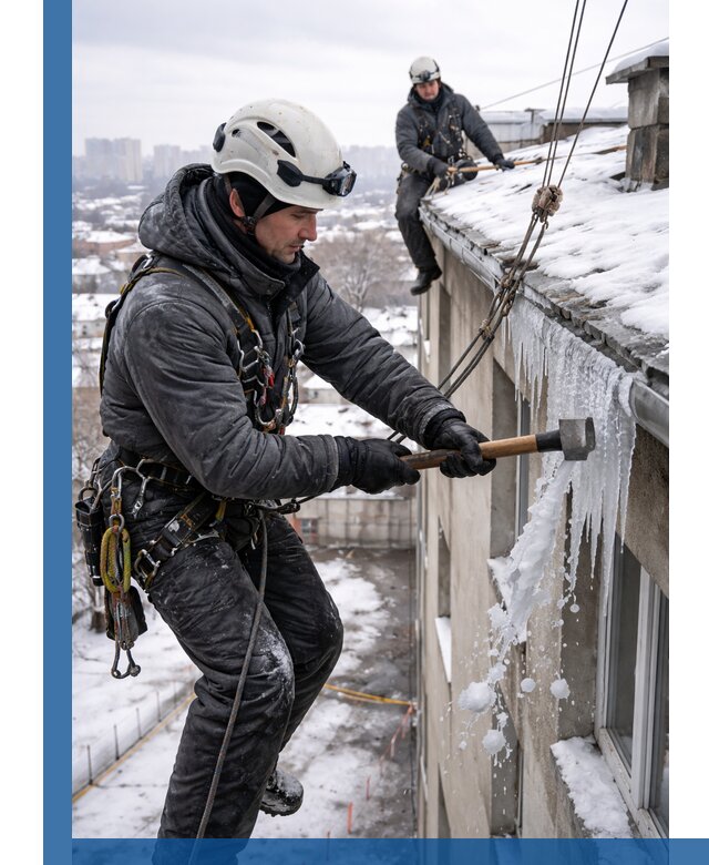 Сбивание и удаление сосулек с крыши в Анжере-Судженске безопасно
