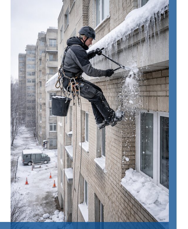 Удаление наледи с карнизов в Анжере-Судженске от 359 р. | ВЫСОТНИК-Нжр