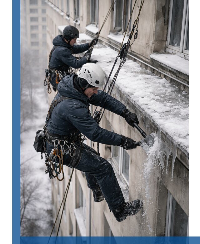 Удаление наледи и сосулек с карнизов в Анжере-Судженске профессионально