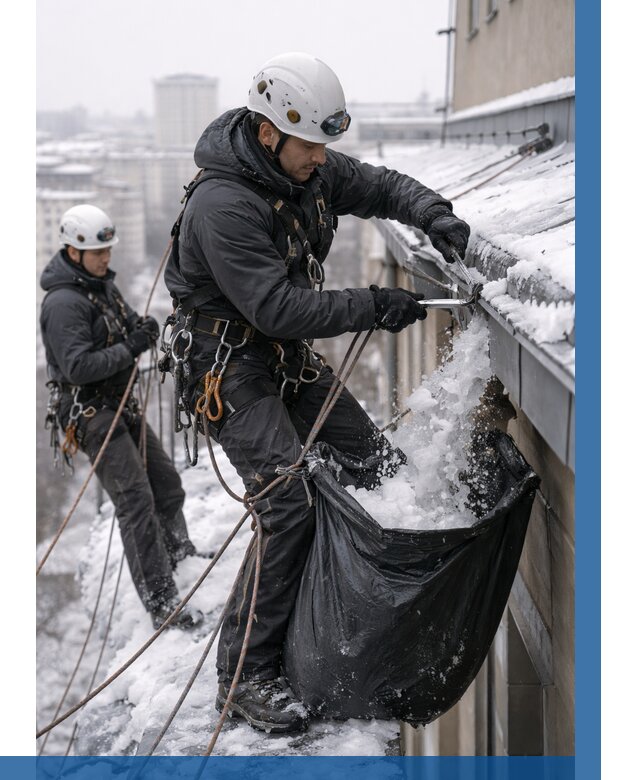 Аварийная очистка крыши в Анжере-Судженске под ключ от 308 р. | ВЫСОТНИК-Нжр