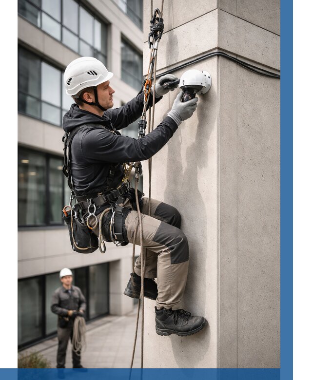 Монтаж камер видеонаблюдения на фасаде в Анжере-Судженске от 8718 р.-ВЫСОТНИК-Нжр