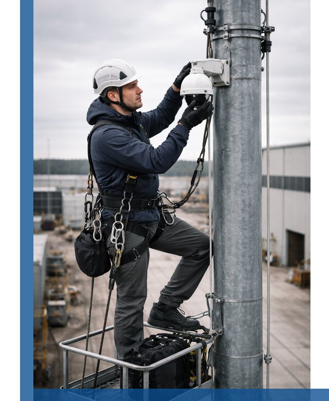 Профессиональная установка видеокамер на мачте в Анжере-Судженске