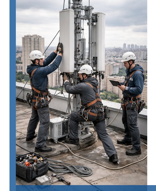 Монтаж антенн связи на крыше в Анжере-Судженске с вводом в эксплуатацию