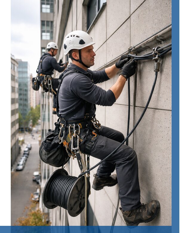 Прокладка кабеля по фасаду в Анжере-Судженске от 359 р. | ВЫСОТНИК-Нжр