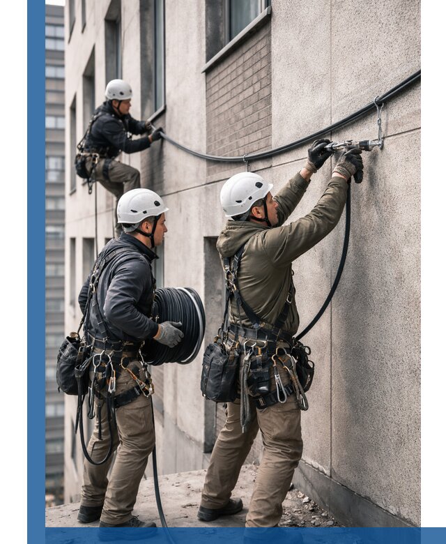 Прокладка кабеля по фасаду в Анжере-Судженске, профессиональный монтаж