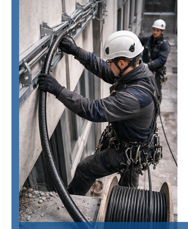 Протяжка кабеля питания на высоте в Анжере-Судженске с гарантией безопасности и качества