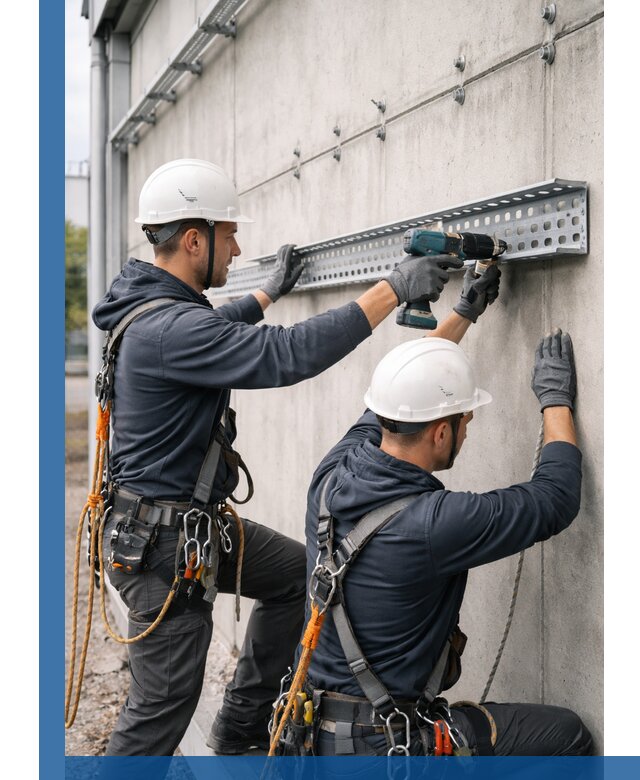 Монтаж кабельных лотков на фасаде зданий в Анжере-Судженске с гарантией