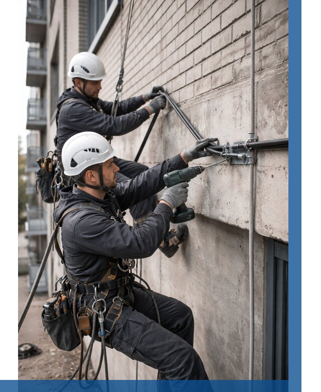 Крепление кабеля на фасаде в Анжере-Судженске от 359 р. | ВЫСОТНИК-Нжр