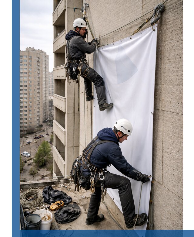 Профессиональный монтаж баннеров на фасаде в Анжере-Судженске