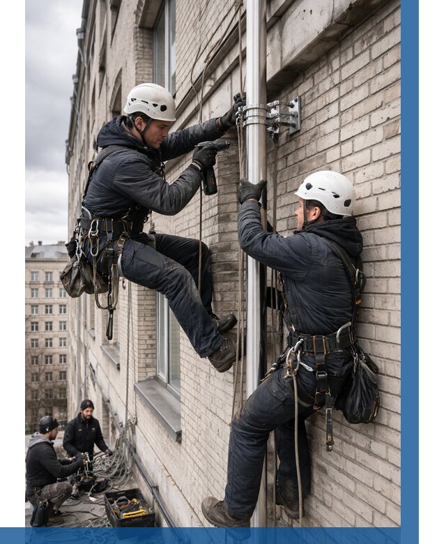 Монтаж флагштока на здании в Анжере-Судженске от 6667 р. | ВЫСОТНИК-Нжр