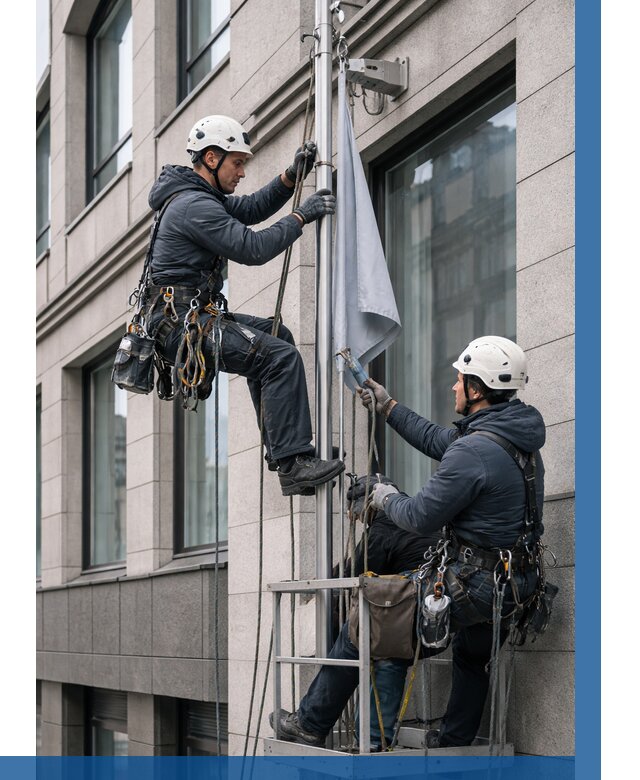 Установка флагов на фасаде в Анжере-Судженске от 4616 р. | ВЫСОТНИК-Нжр