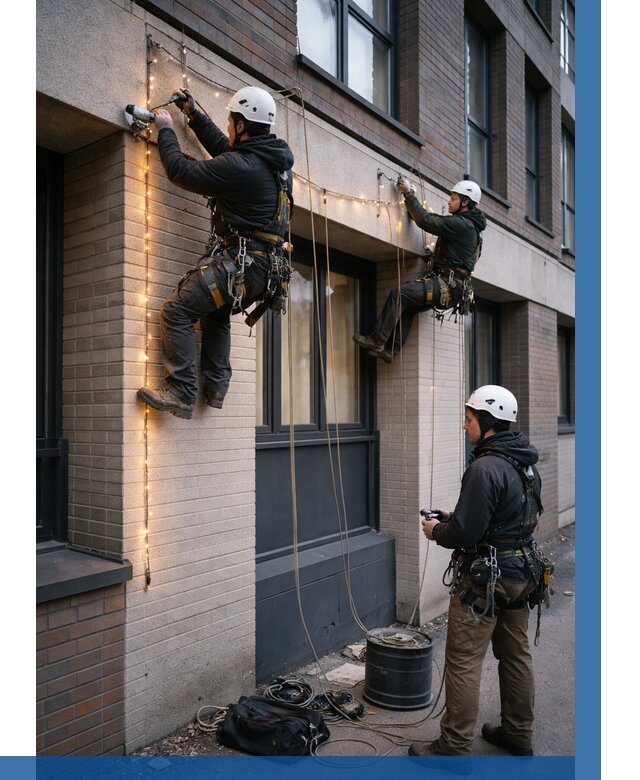 Монтаж гирлянд на фасаде в Анжере-Судженске от 3590 р. | ВЫСОТНИК-Нжр