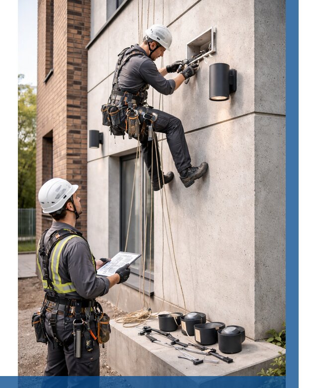 Монтаж фасадного освещения в Анжере-Судженске от 2564 р. | ВЫСОТНИК-Нжр