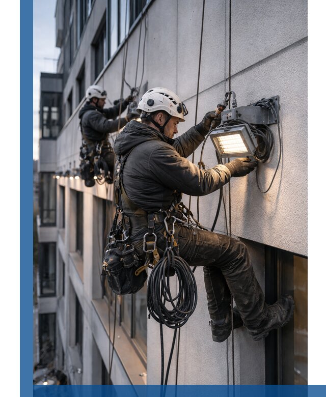 Монтаж фасадного освещения в Анжере-Судженске установка и подключение
