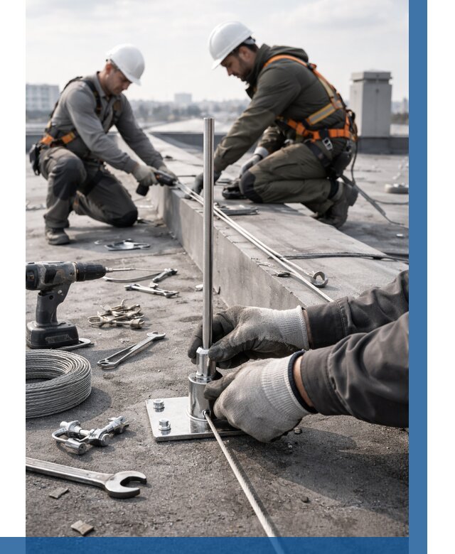 Монтаж молниезащиты на кровле в Анжере-Судженске цена от 25643 р. | ВЫСОТНИК-Нжр