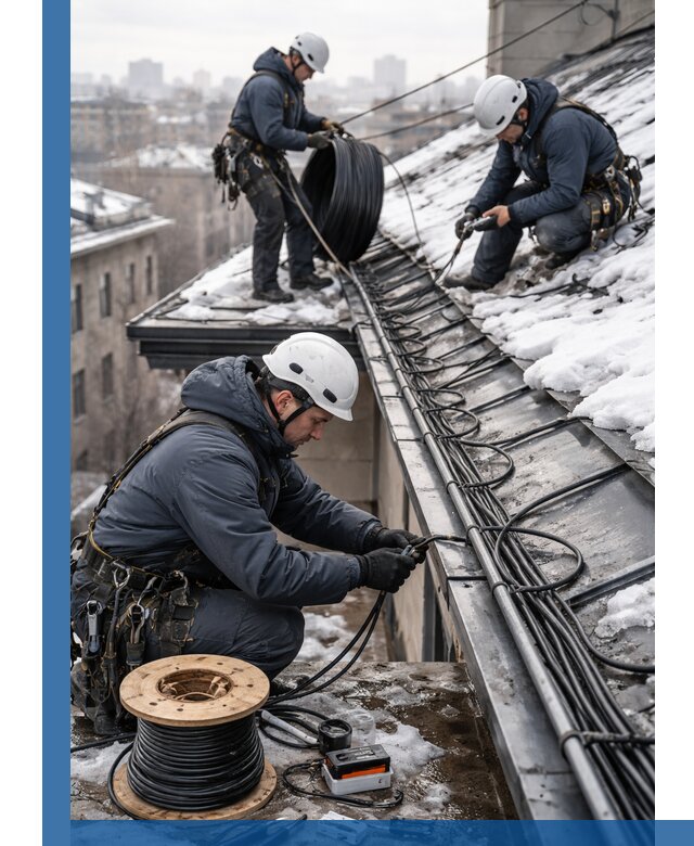 Монтаж греющего кабеля на кровле в Анжере-Судженске под ключ