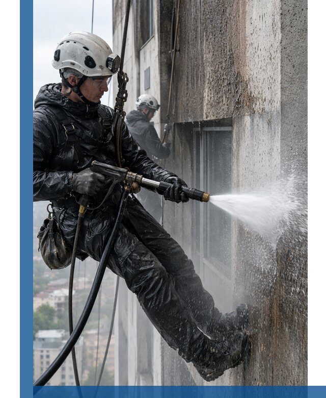 Гидроструйная очистка фасадов и конструкций в Анжере-Судженске