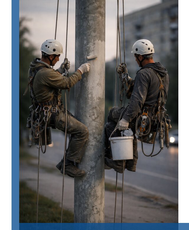 Покраска опор освещения и антикоррозийная защита в Анжере-Судженске