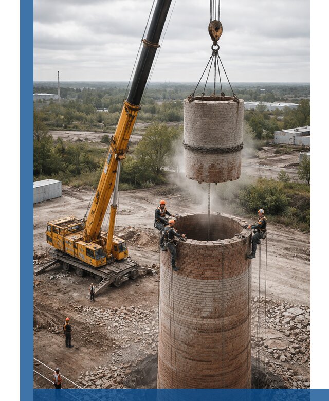 Демонтаж дымовой трубы в Анжере-Судженске с гарантиями безопасности