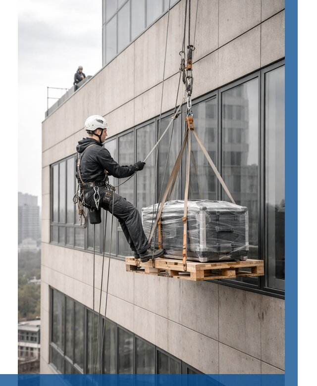 Спуск груза по фасаду в Анжере-Судженске от 3590 р. | ВЫСОТНИК-Нжр