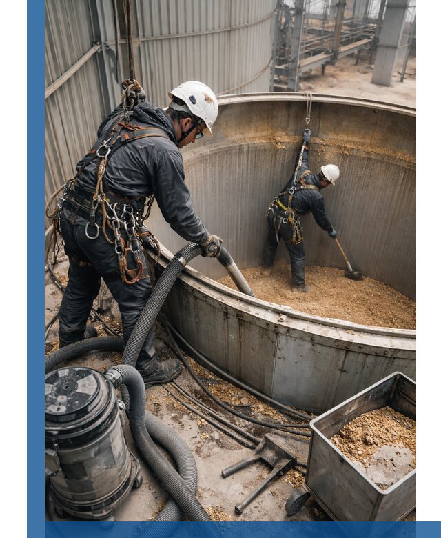 Профессиональная чистка зерновых бункеров в Анжере-Судженске с выездом