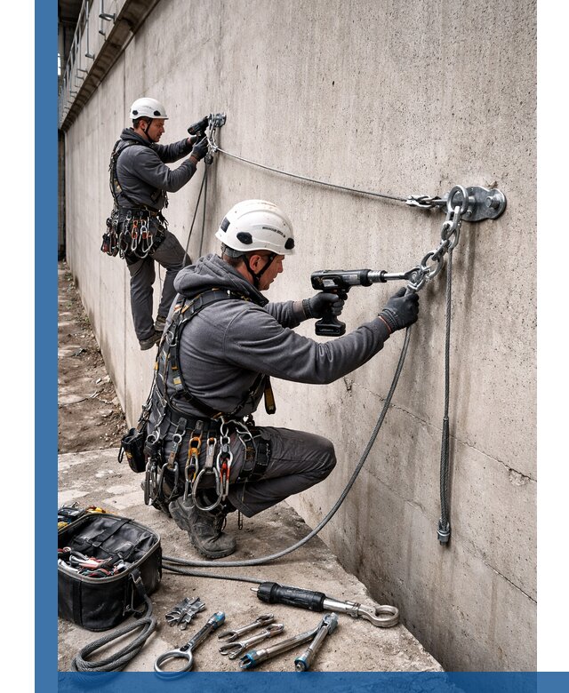 Монтаж анкерных линий высотной безопасности в Анжере-Судженске