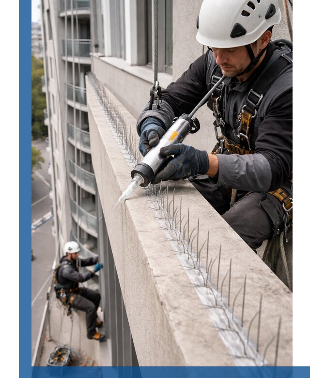 Установка шипов от птиц на фасадах и кровлях в Анжере-Судженске